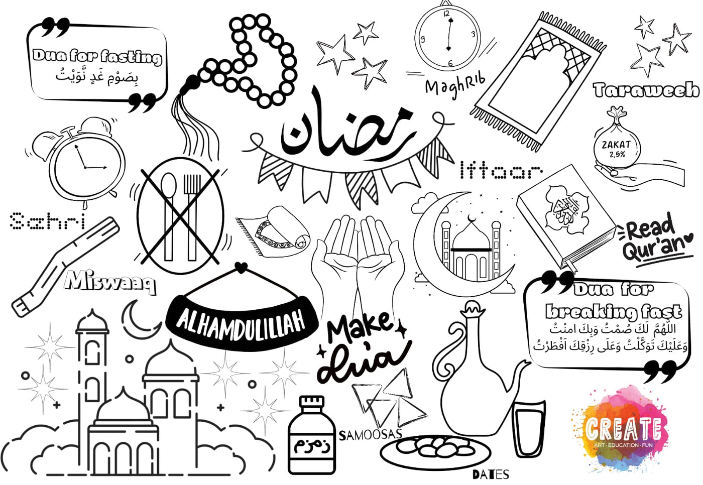 Ramadan colour & wipe doodle place mat