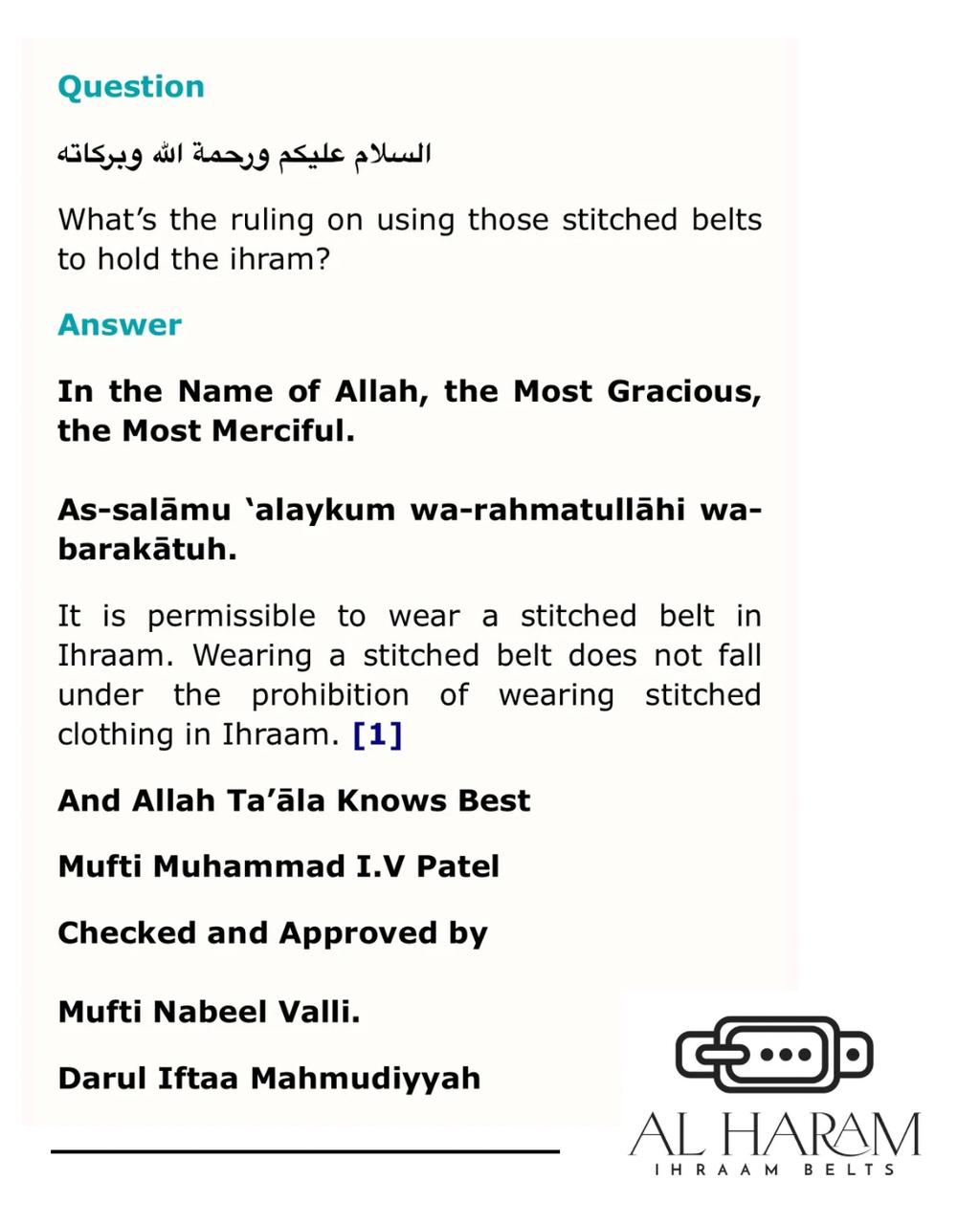 Al Haram Ihraam Belts